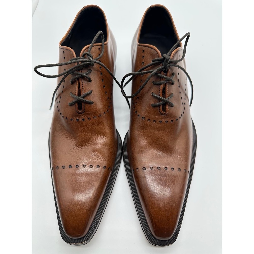 Sergio Rossi Brown Leather Oxford Dress Shoes 39.5 EU 7 US Made In Italy